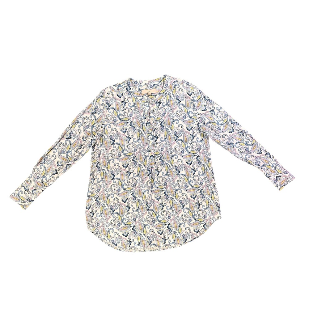 LOFT Womens Paisley Henley Blouse Multi-Color Long Sleeve Rayon Top Size M